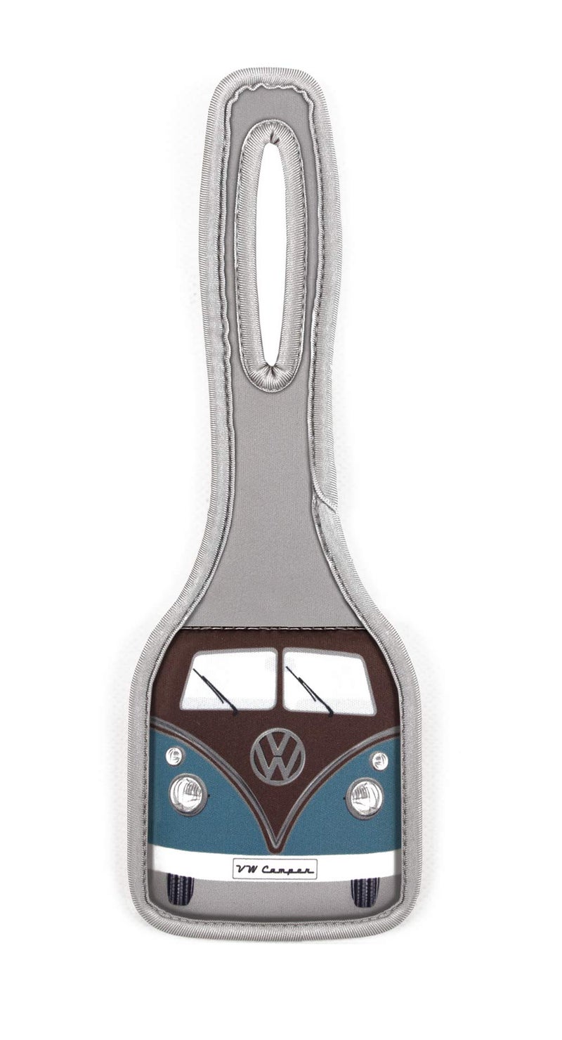 BRISA VW Collection - Volkswagen Suitcase Luggage Address Tag Travel Label with T1 Bus Campervan Design (Classic Bus/Petrol & Brown) - Image 1